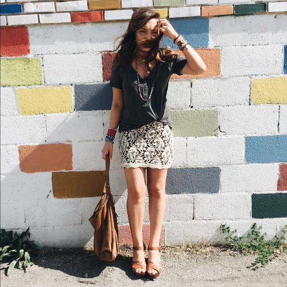 Boho, Sheek, Cream & Brown Lace, Mini Skirt, F21 - Picture 7 of 7